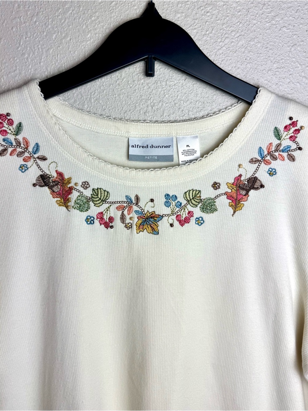 Alfred Dunner Autumn Fall Harvest Leaves Embroidered Vintage Top Women’s Size PL - Picture 2 of 5
